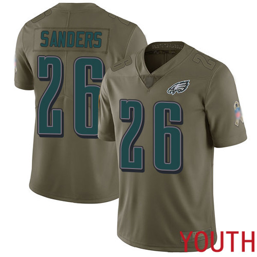 Youth Philadelphia Eagles #26 Miles Sanders Limited Olive 2017 Salute to Service Football NFL Jersey->women nfl jersey->Women Jersey